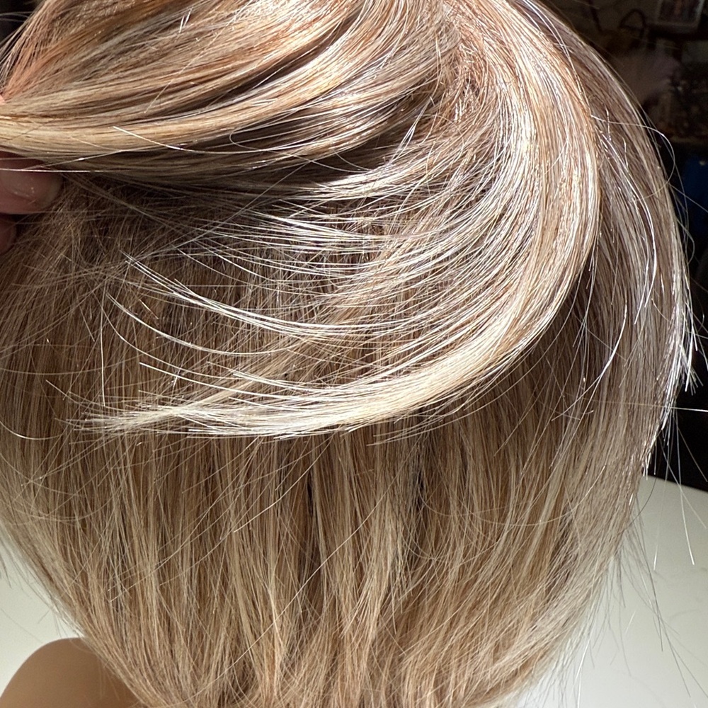 HAIR, Long Pixie with Swoop Bangs, Light Brown Highlighted Blonde